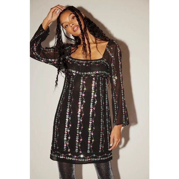 New FREE PEOPLE Anna Sui Floral Fantasy Mini Dress Size 2 - Picture 4 of 10